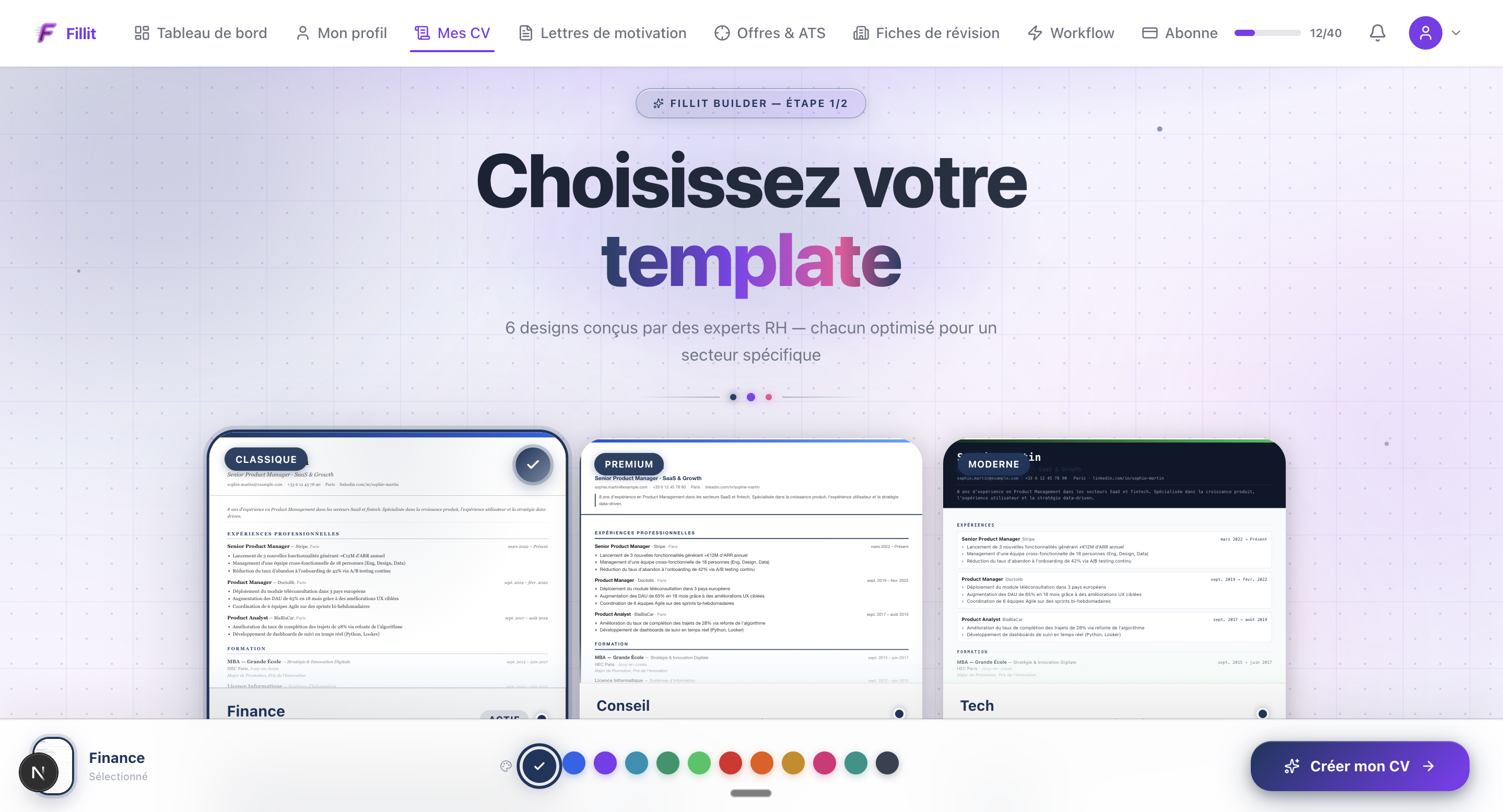 Sélection du template CV Joplaz